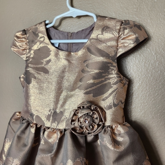 Bonnie Jean Chocolate Brown Gold Large Floral Party Dress-Size 6X - Picture 2 of 7